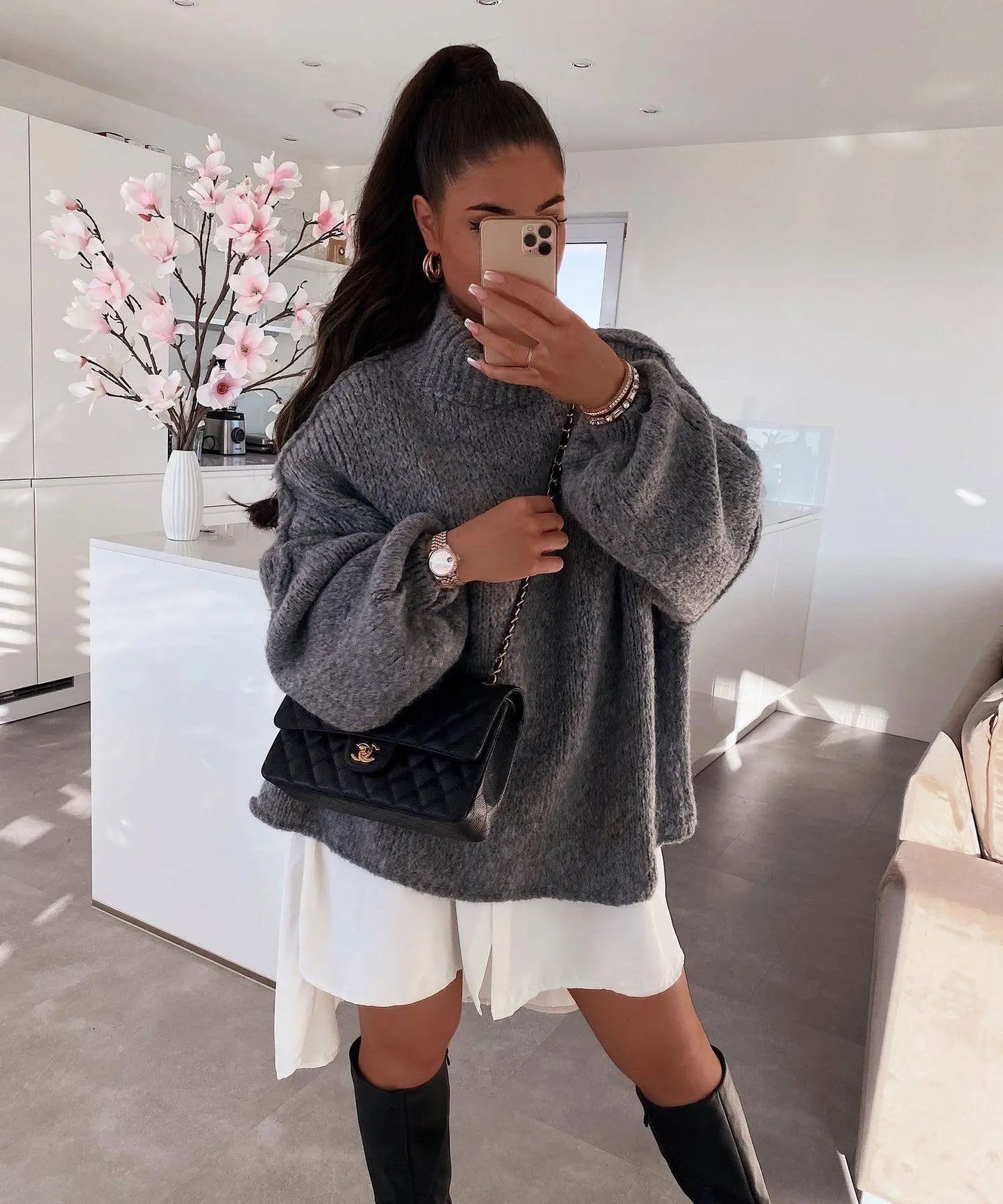 Quilted Elegance Turtleneck Sweater