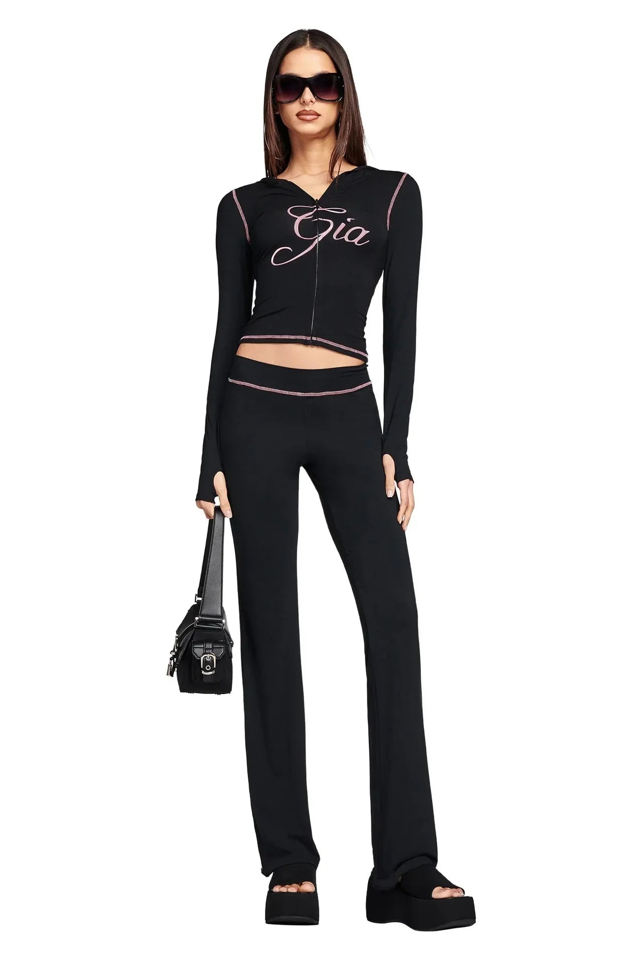 Outfit Trend Floral Print Zip Hoodie Jacket and Pants Coord Set for Women