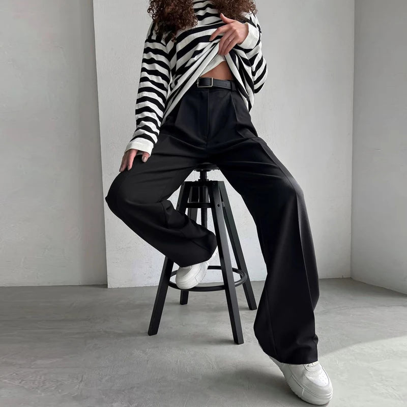 Fall 2025 Elegantcore High Waisted Black Straight Trousers