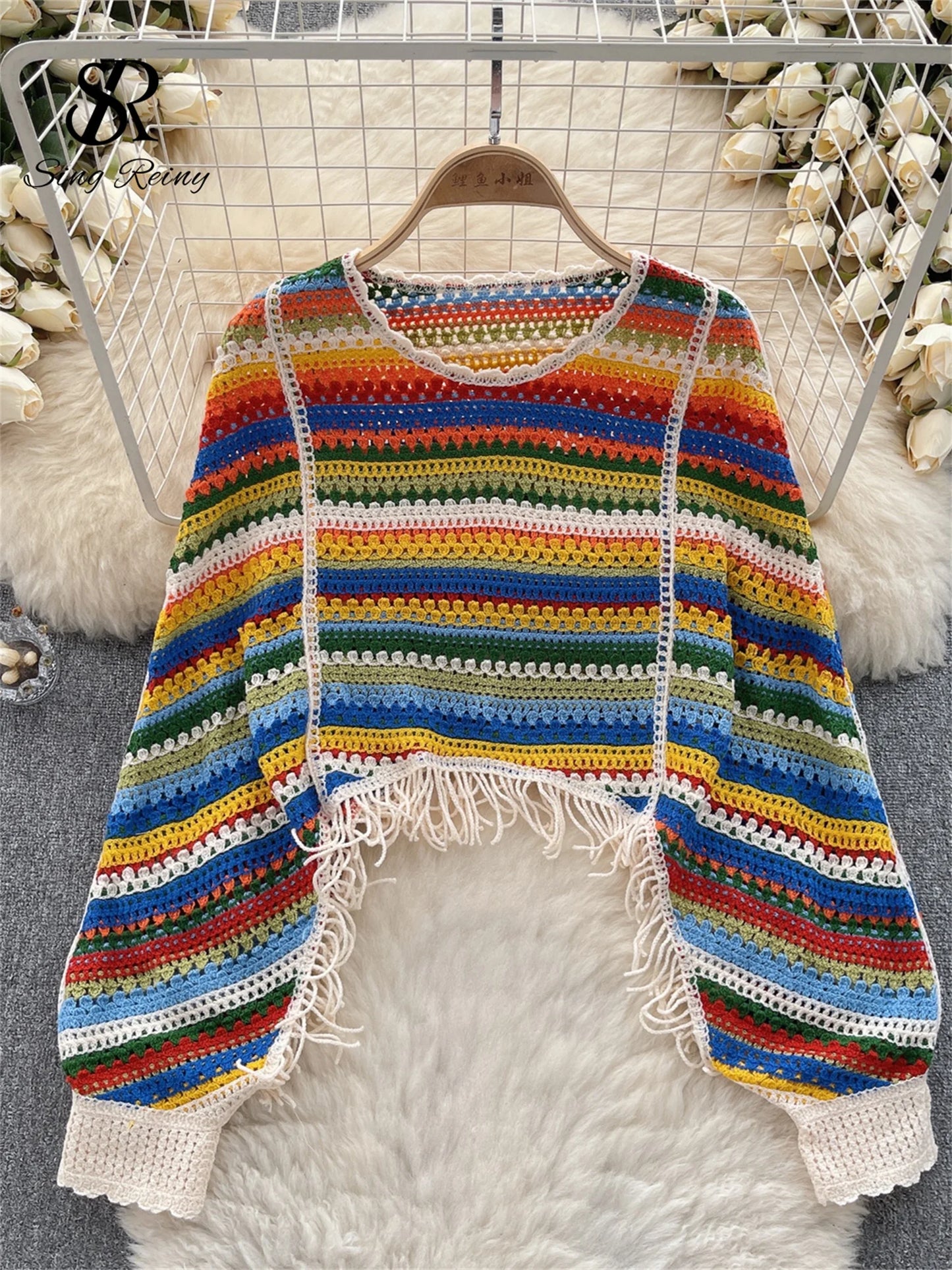 Tassel Knit Hollow Blouse For Women 2025 Fall Outfits Aesthetic