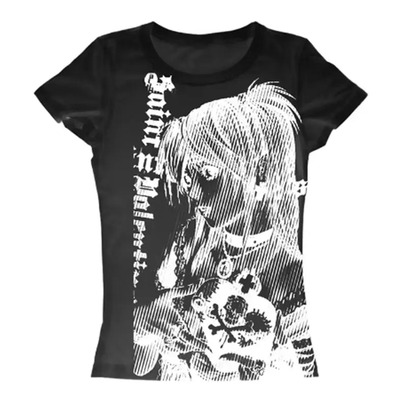 Retrocore O-Neck MicroCrop for Alt-Girl Street Vibes Y2k anime Streetwear Tops T-shirt