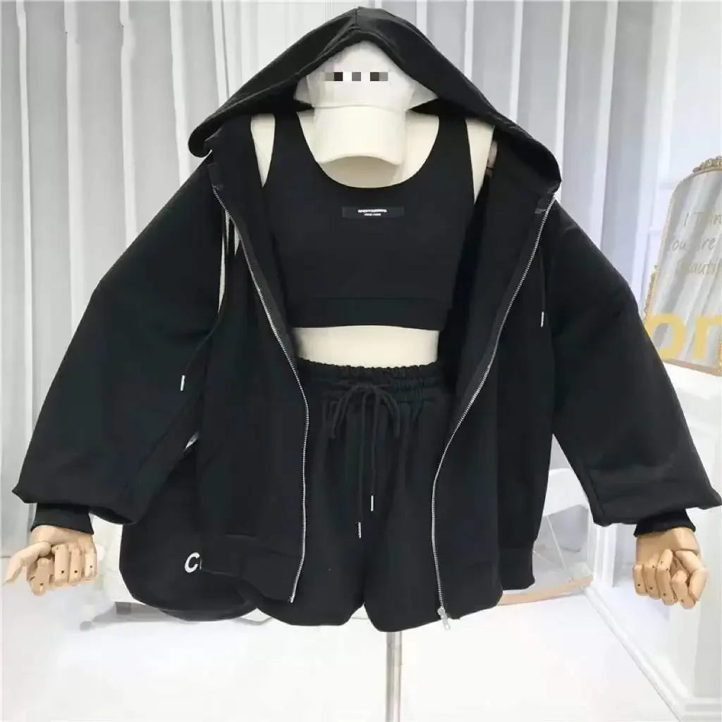 3 Piece Outfit Set With Shorts And Hoodie For Fall Outfits Casual