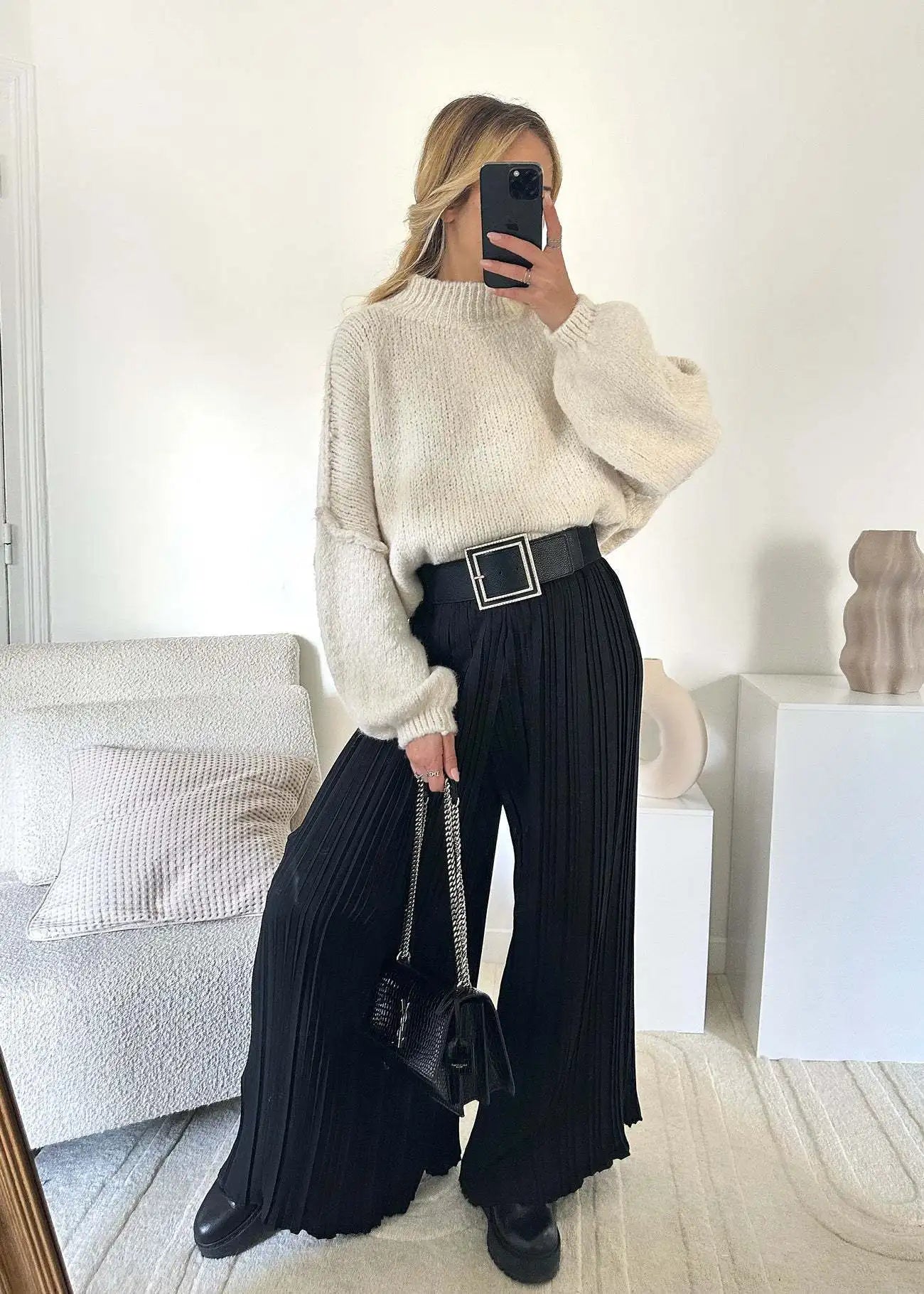 Quilted Elegance Turtleneck Sweater