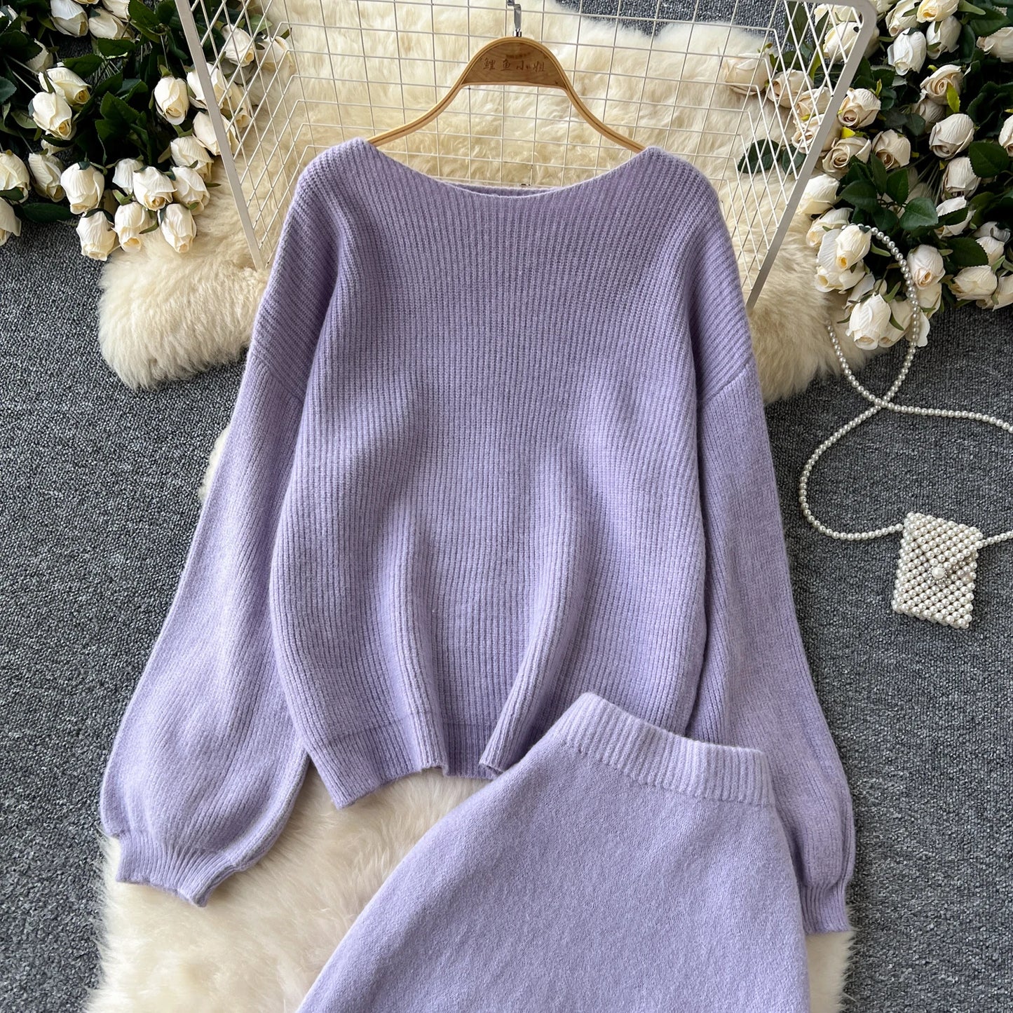 Fall Outfit Aesthetic Knit Sweater And Skirt Coord Set