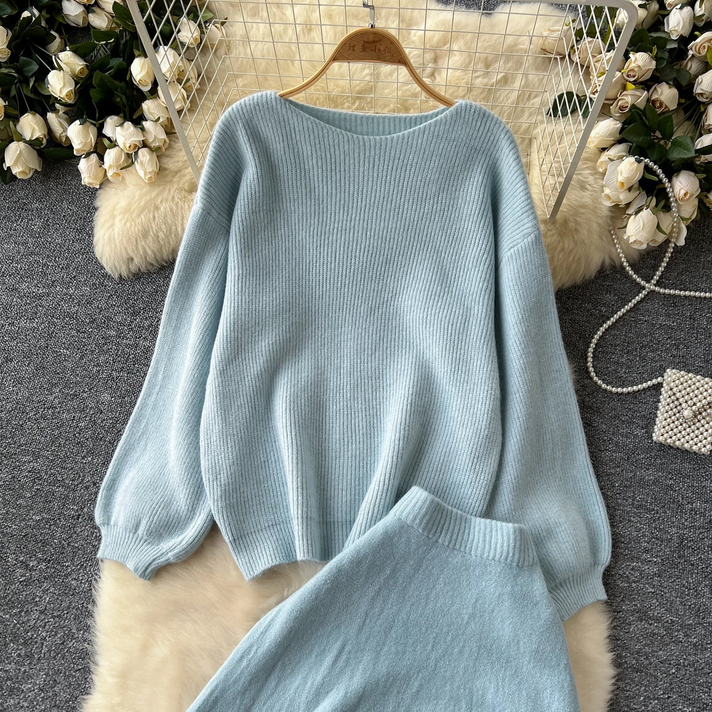 Fall Outfit Aesthetic Knit Sweater And Skirt Coord Set