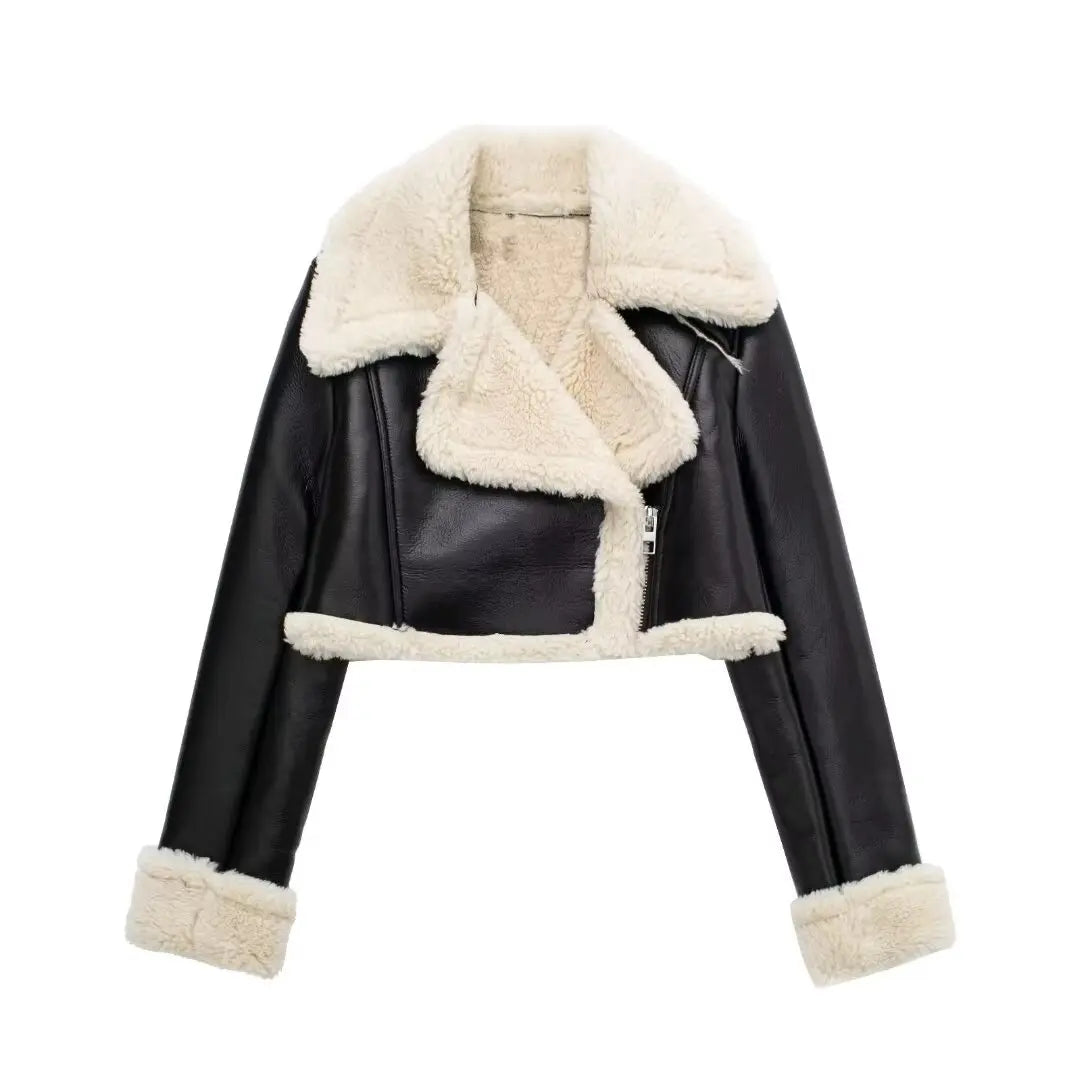 Vintage Faux Leather Jacket With Long Sleeves For Chic Fall Outfit Ideas