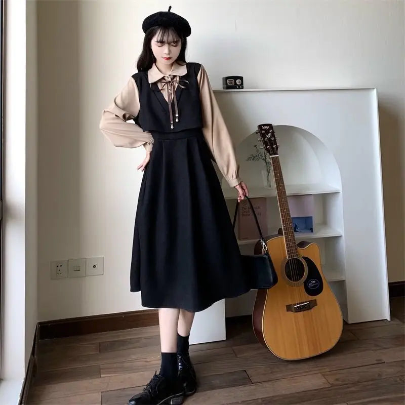 Preppy Style Dress For Spring Fashion Featuring Patchwork And Elegant Vibes