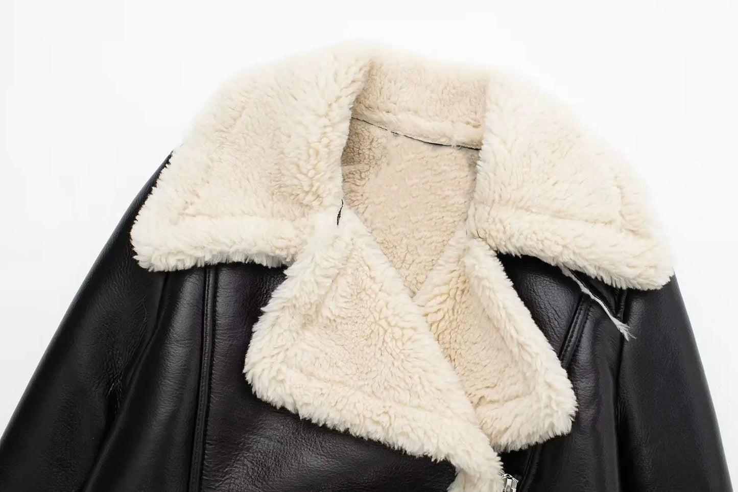 Vintage Faux Leather Jacket With Long Sleeves For Chic Fall Outfit Ideas