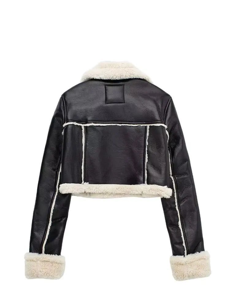 Vintage Faux Leather Jacket With Long Sleeves For Chic Fall Outfit Ideas