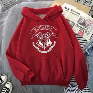 Y2K Fashion Hogwarts Printed Hoodie - Women's Oversized Fleece Sweatshirt, Autumn Winter Velvet Loose Long Sleeve Casual Top