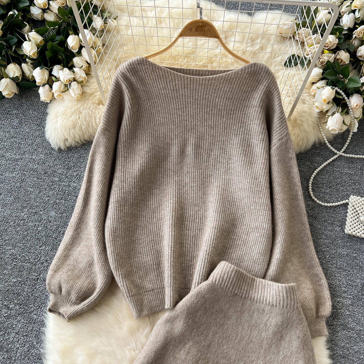 Fall Outfit Aesthetic Knit Sweater And Skirt Coord Set