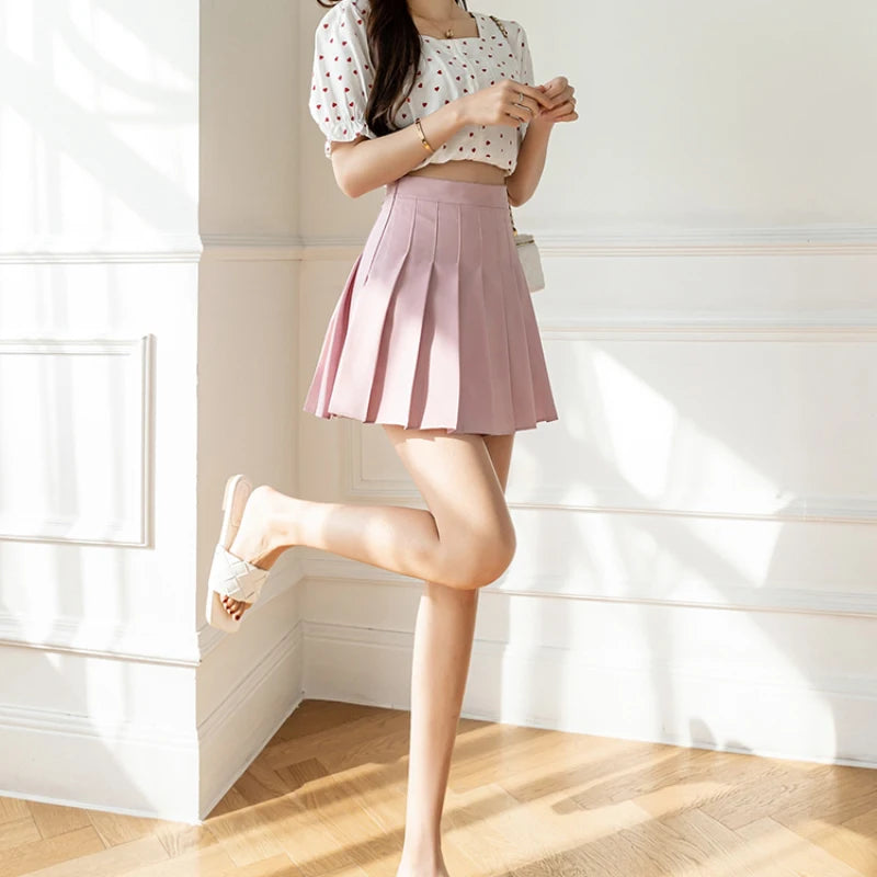 2025 Korean High Waist Pleated Mini Skirt - Kawaii Tennis Skirt, Y2K Preppy Style, Black & White A-Line Streetwear Skirt for Women