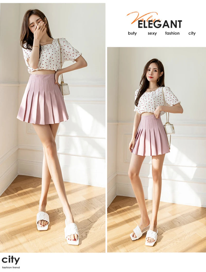 2025 Korean High Waist Pleated Mini Skirt - Kawaii Tennis Skirt, Y2K Preppy Style, Black & White A-Line Streetwear Skirt for Women
