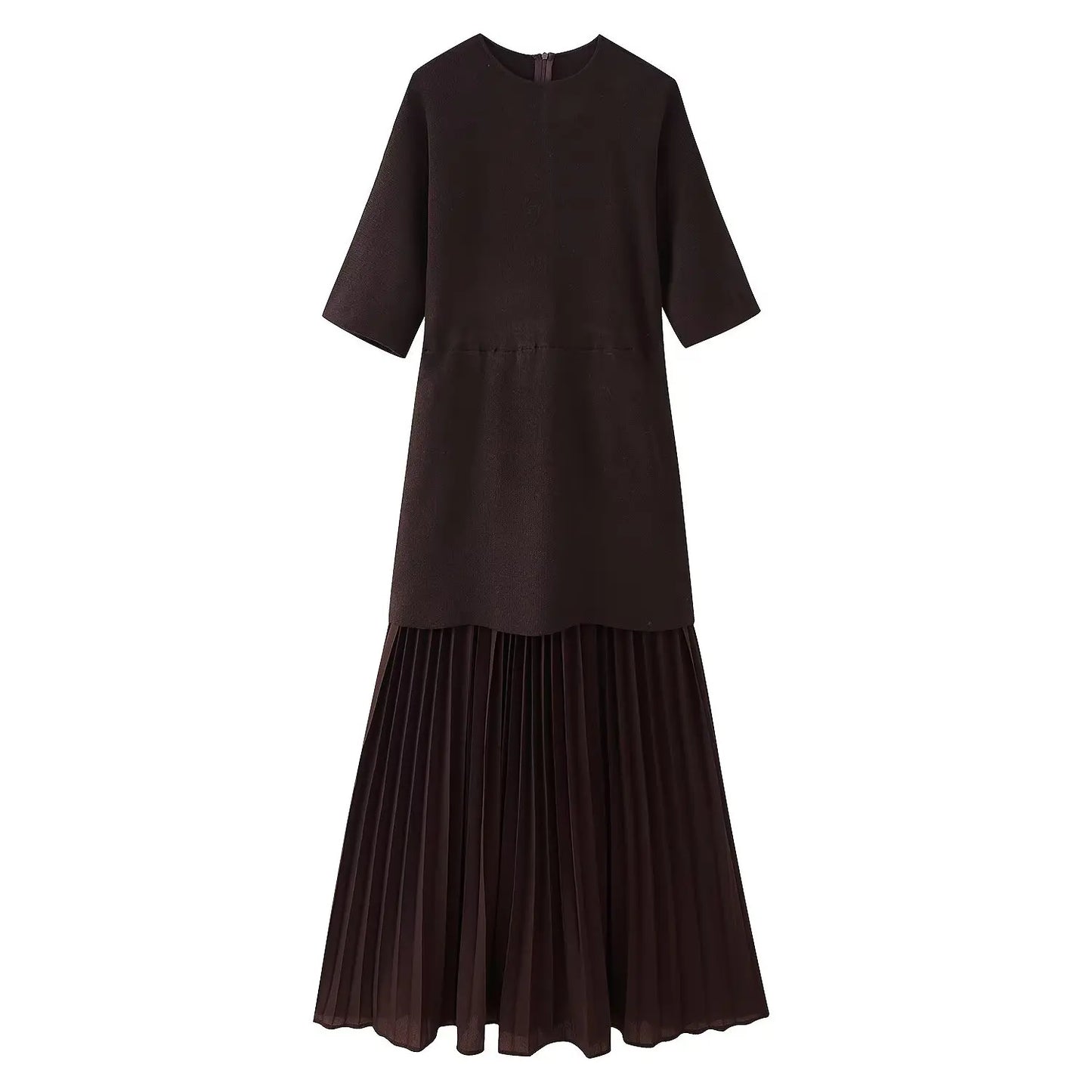 Spring Dress Outfit With Pleated Skirt And Half Sleeves For Vintage Casual Looks