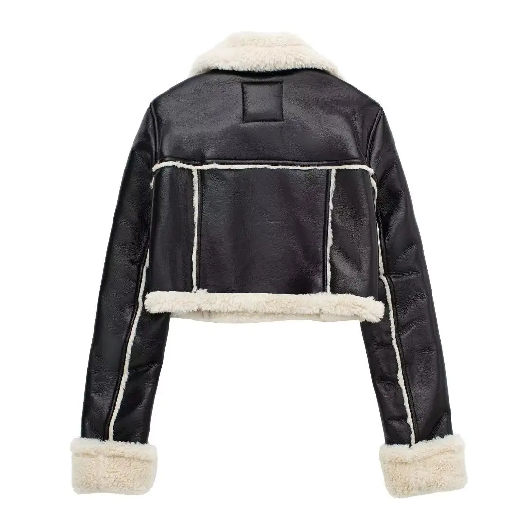 Vintage Faux Leather Jacket With Long Sleeves For Chic Fall Outfit Ideas
