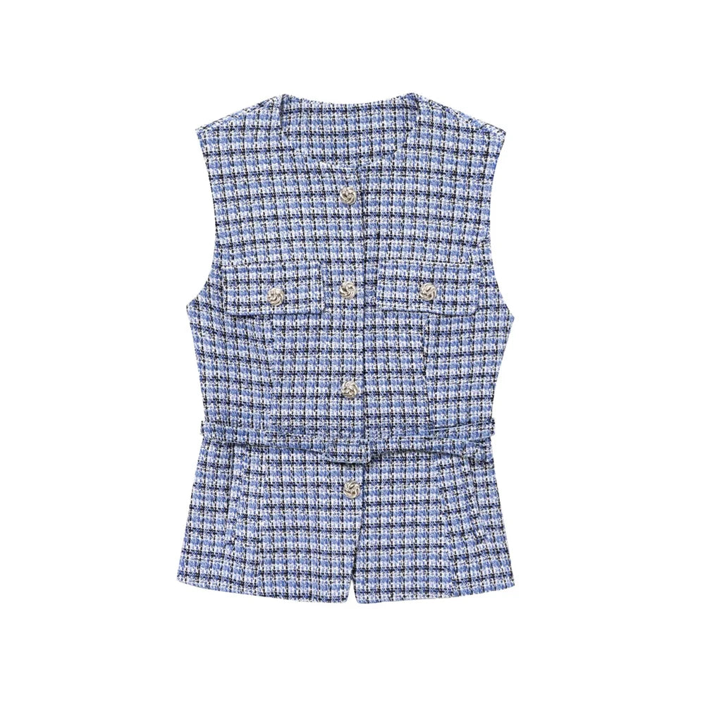 Sleeveless Tweed Waistcoat With Button Front For Trendy Outfit Ideas