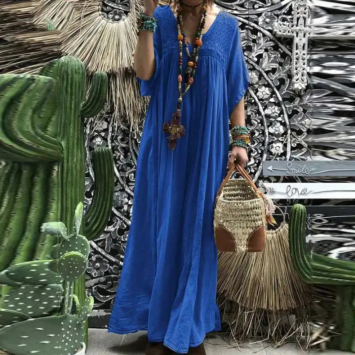 Boho Summer Dress Outfit With Lace Details And Flowy Maxi Skirt Style