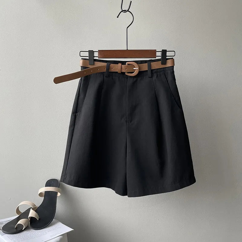 Urban Elegance Belted Cotton Shorts