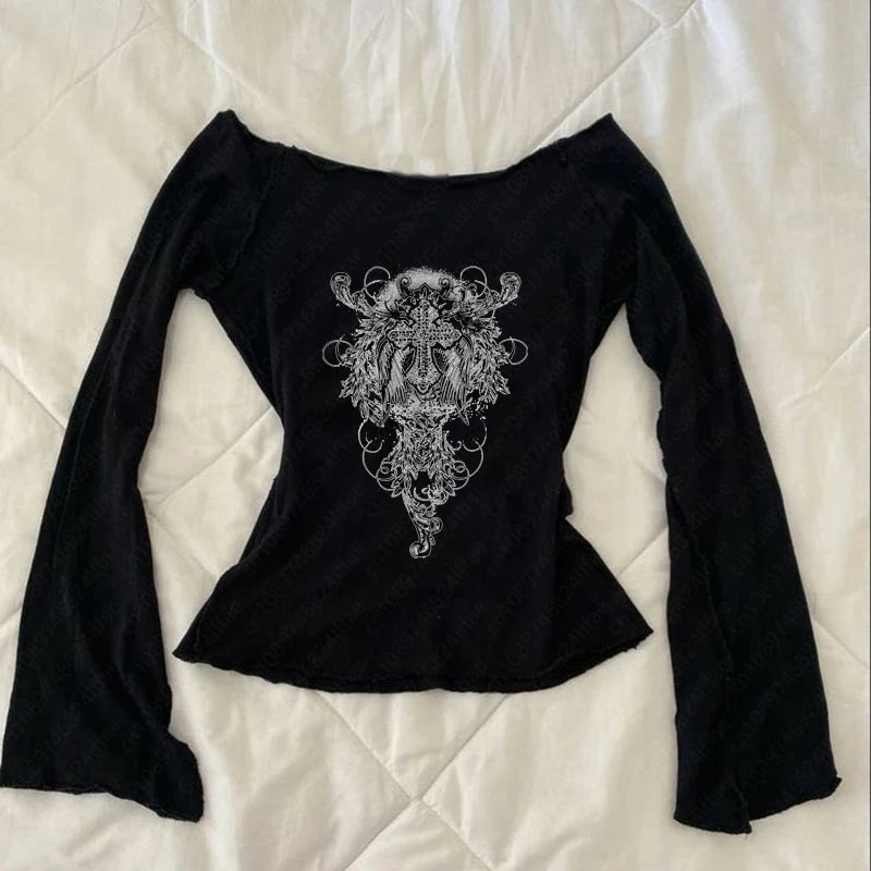 Vintage Millennium Era Short Sleeve Top With Y2K Aesthetic Patterns