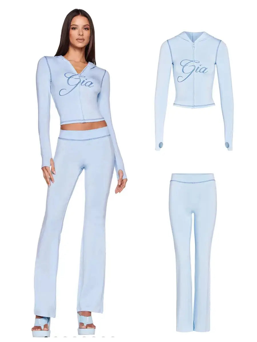 Outfit Trend Floral Print Zip Hoodie Jacket and Pants Coord Set for Women