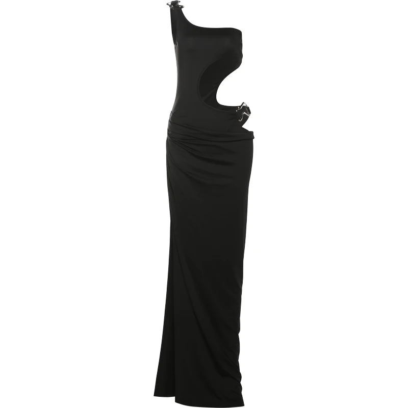 Midnight Clubwear One Shoulder Bodycon Dress With Hollow Cutouts And Ruched Detail
