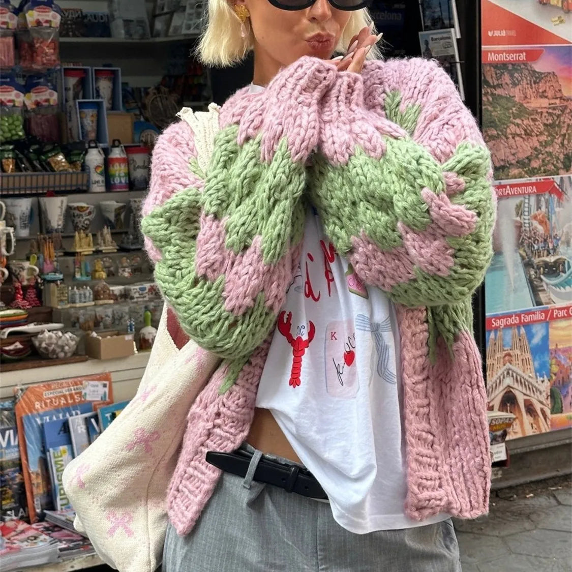2025 Fall Casual Outfit Ideas Chunky Knit Cardigan With Colorful Y2K Streetwear Style