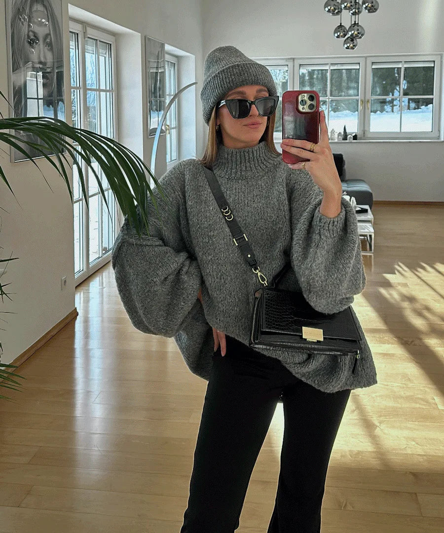 Quilted Elegance Turtleneck Sweater