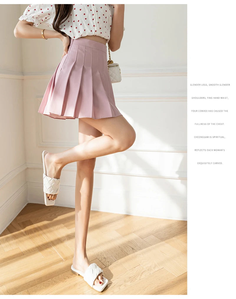 2025 Korean High Waist Pleated Mini Skirt - Kawaii Tennis Skirt, Y2K Preppy Style, Black & White A-Line Streetwear Skirt for Women