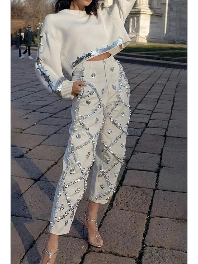 Sparkle Street Straight Leg Denim with Pocket Glam