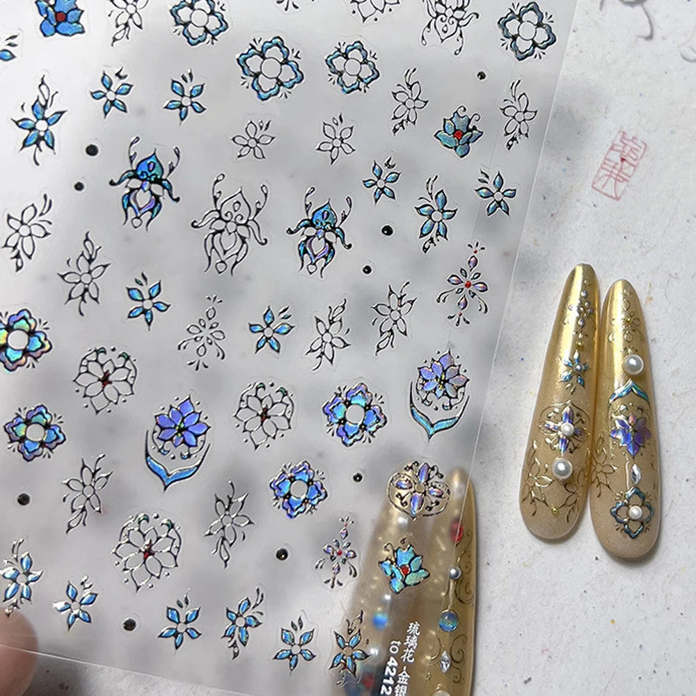 3D Gold Flower Nail Stickers For Fall Nails Inspiration And Luxury Nail Styling