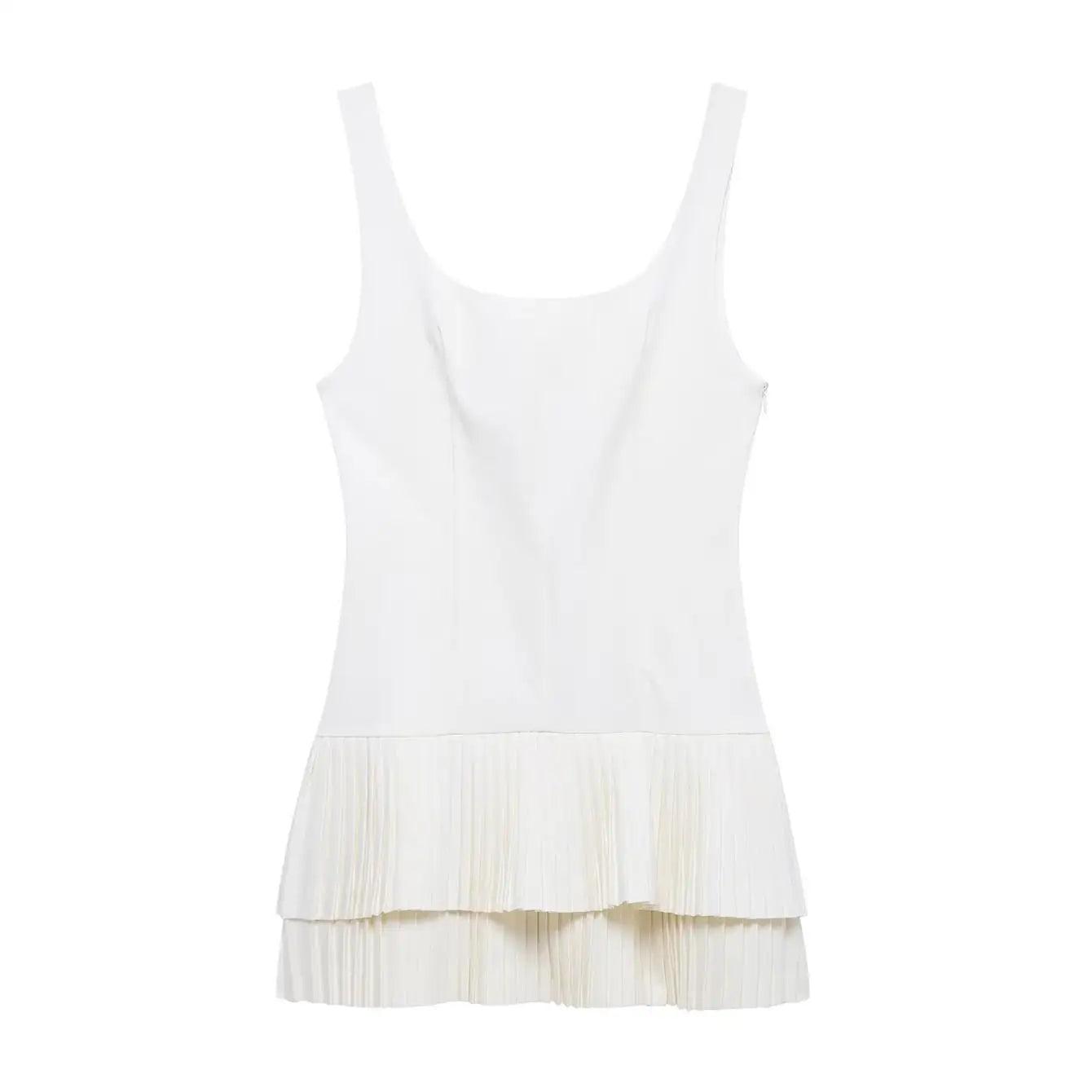 Elegant Pleated Mini Dress for Women – 2025 Square Neck Backless Sleeveless Slim Fit Party Dress in Solid Color