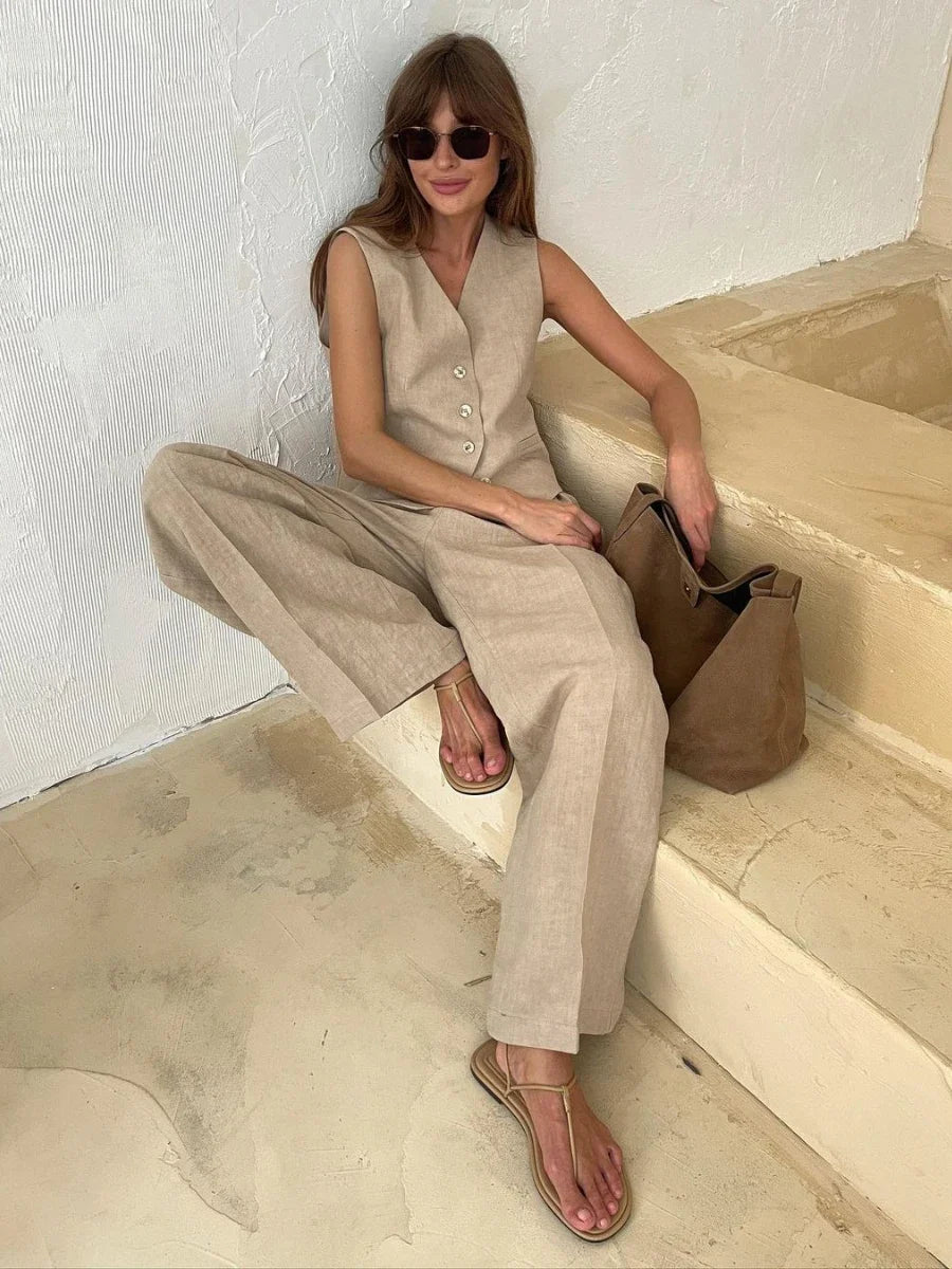 Soft Tone Linen Blend Suit For Everyday Chic Office Looks