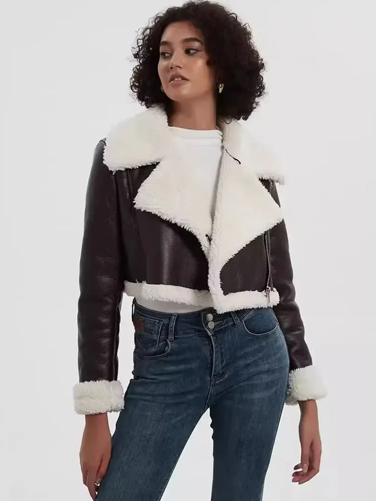 Vintage Faux Leather Jacket With Long Sleeves For Chic Fall Outfit Ideas
