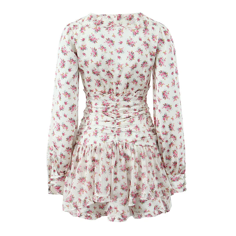 Boho Style Short Dress For Spring Fashion With Long Sleeves And A-Line Fit