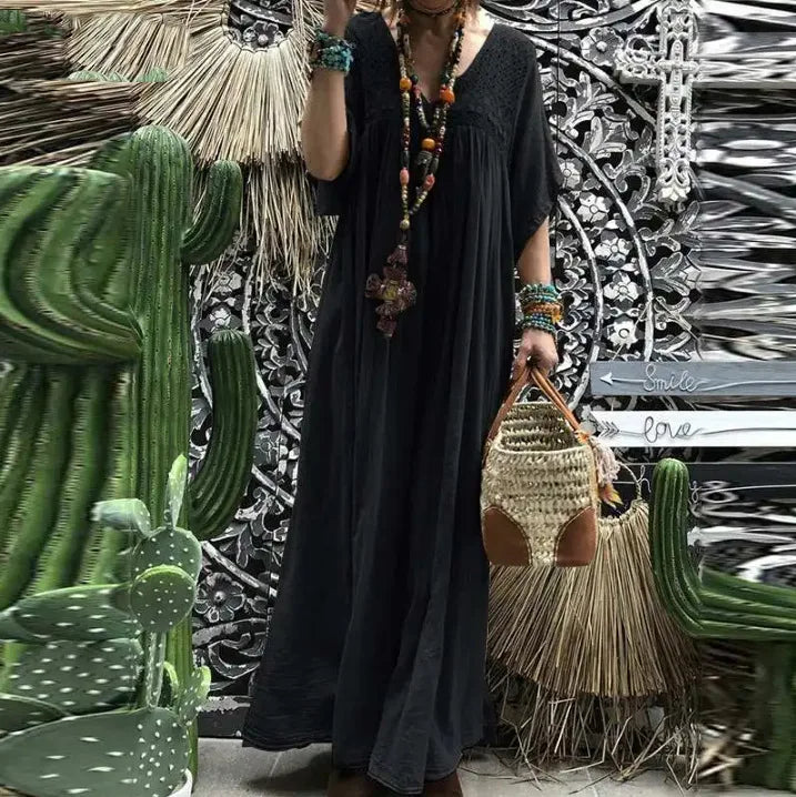 Boho Summer Dress Outfit With Lace Details And Flowy Maxi Skirt Style