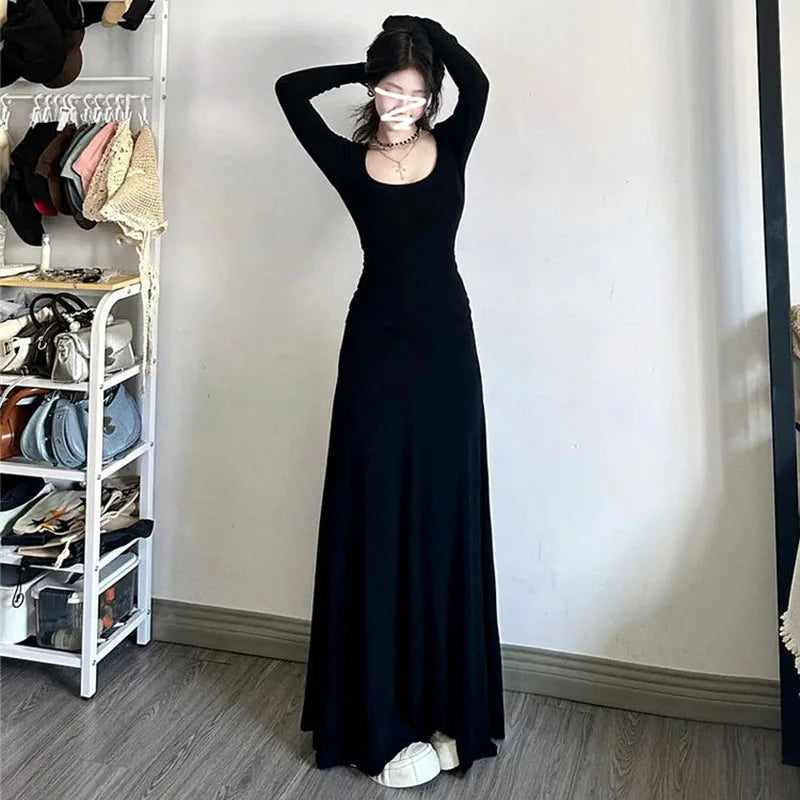 Long Sleeve Dress For Spring Outfit Ideas With Slim Silhouette And Korean Fashion Feel