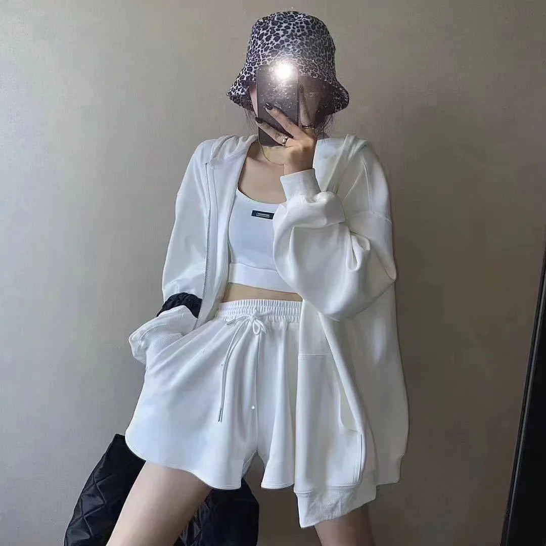3 Piece Outfit Set With Shorts And Hoodie For Fall Outfits Casual