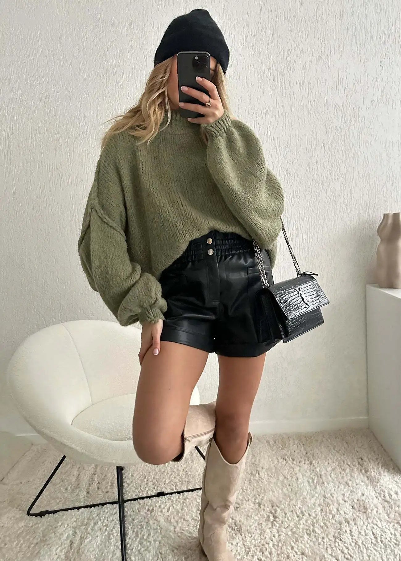 Quilted Elegance Turtleneck Sweater