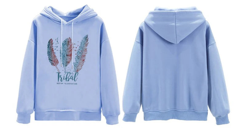 Feather Print Velvet Hoodie For Cozy 2025 Fall Outfits Aesthetic