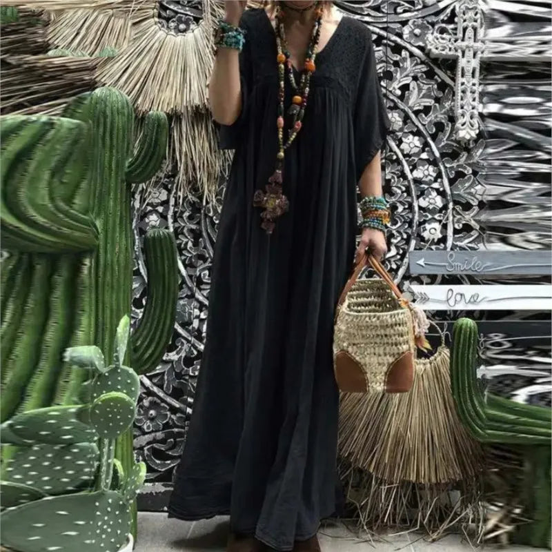 Boho Summer Dress Outfit With Lace Details And Flowy Maxi Skirt Style