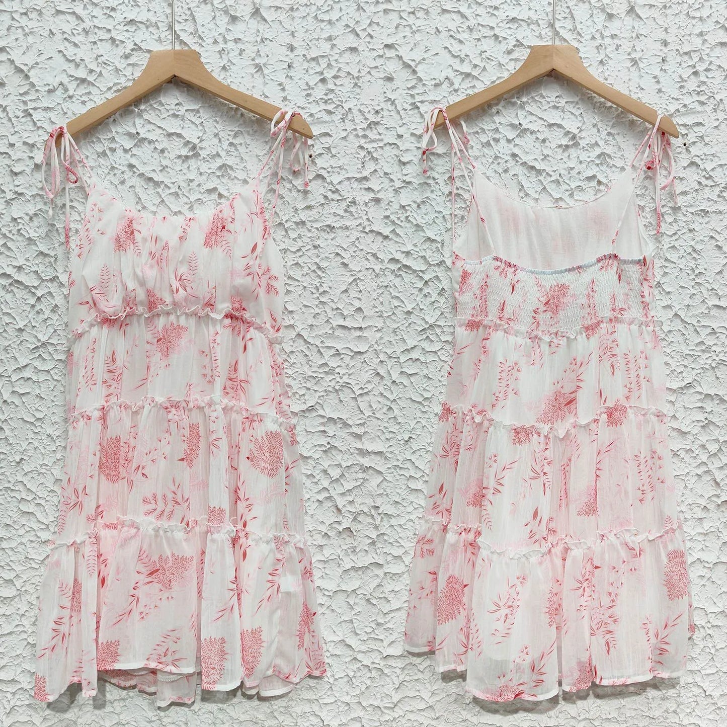 Boho Floral Backless Chiffon Sundress – Layered Ruffles, Strappy Sleeveless Holiday Mini Dress for Summer 2025