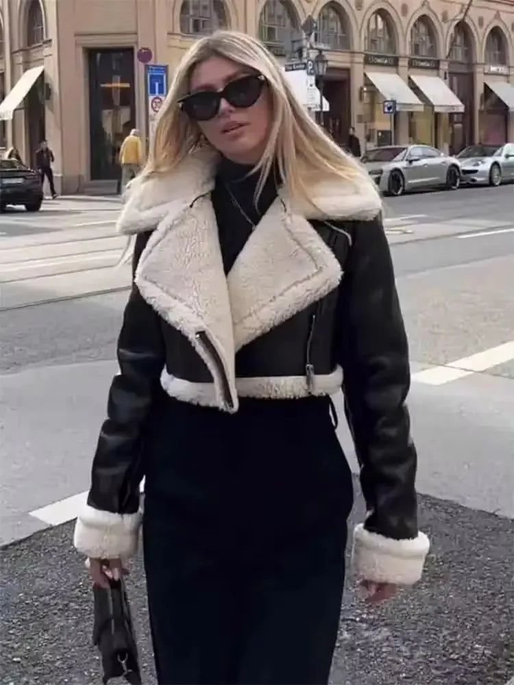 Vintage Faux Leather Jacket With Long Sleeves For Chic Fall Outfit Ideas