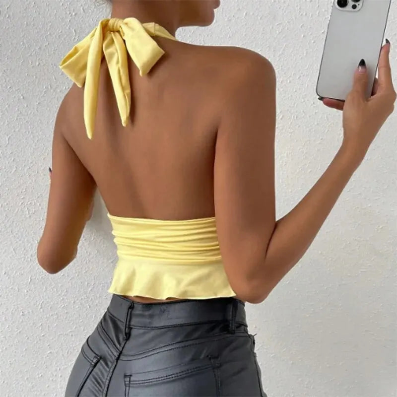Ethereal Elegance Deep V Pleated Top for Women 2025 Spring Summer Soft Glam Resortwear Inspired by Balletcore Trends