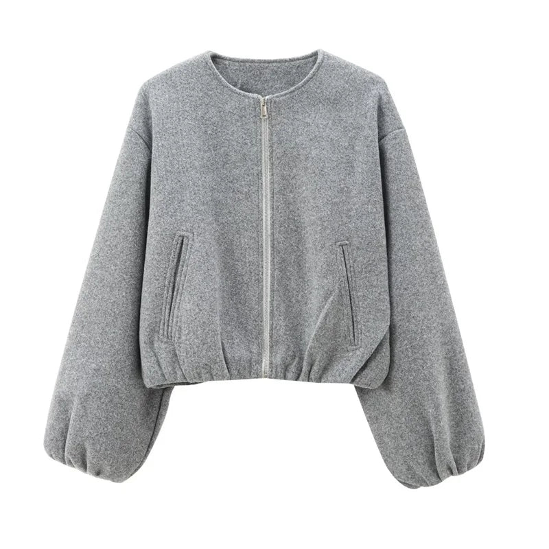 Fall Outfit Jacket Casual Cropped Coat With Long Sleeve Zip Up Style