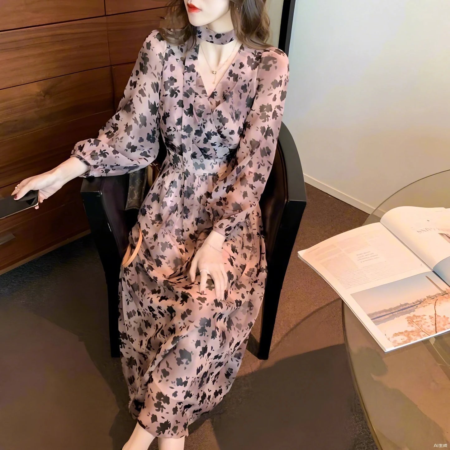 Long Dress For Summer Outfits With V Neck And Flowing French-Inspired Design