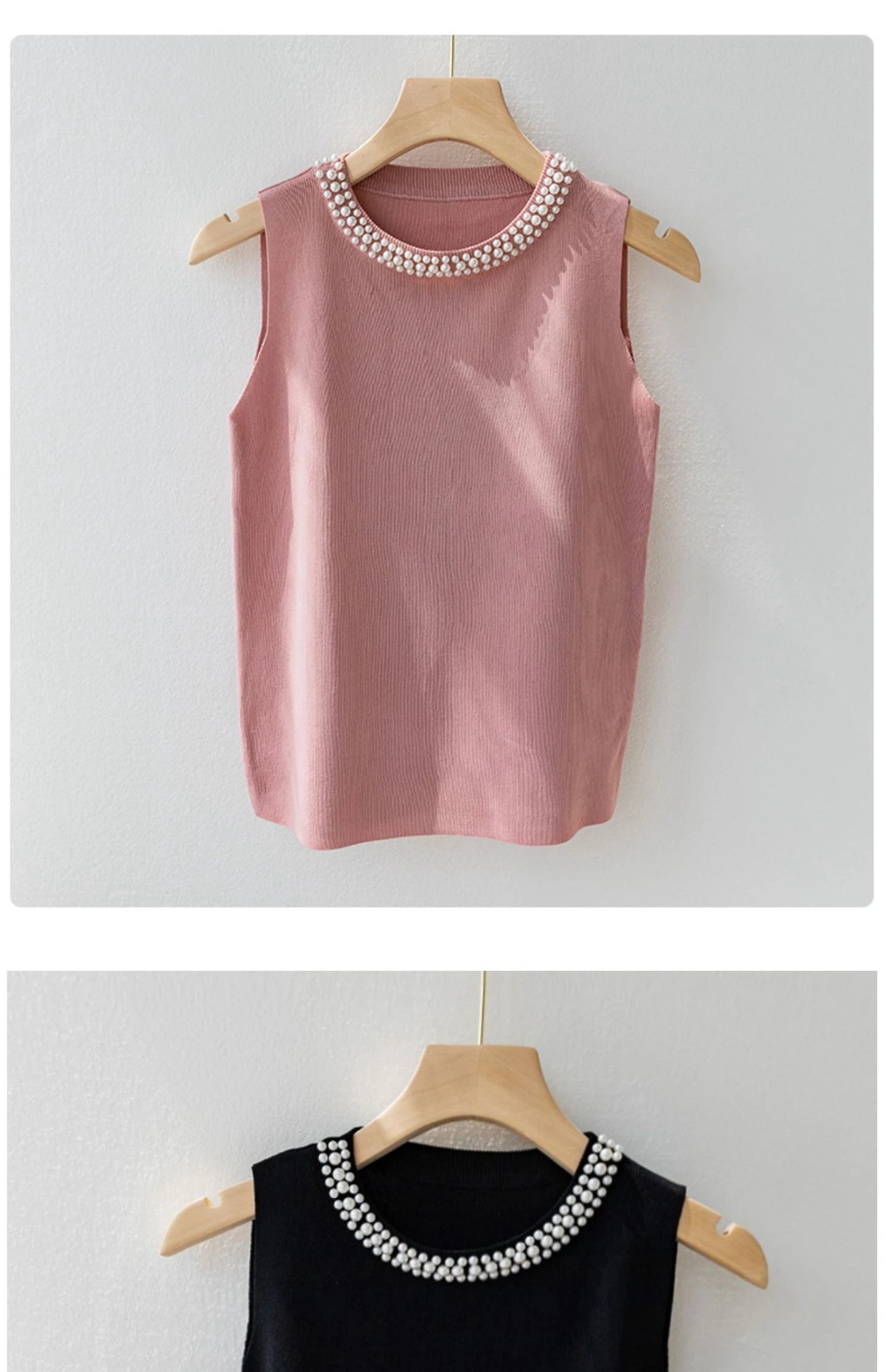 Korean Chic Beaded Knit Tank Top for Women