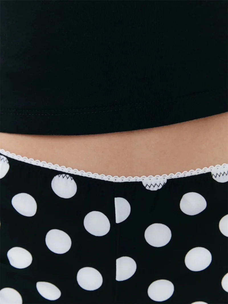 Coastal Cowgirl Summer 2025 Polka Dot Two Piece Set with Patchwork Sleeveless Tank Top and High Waist Flow Shorts for Beachy Retro Vibes