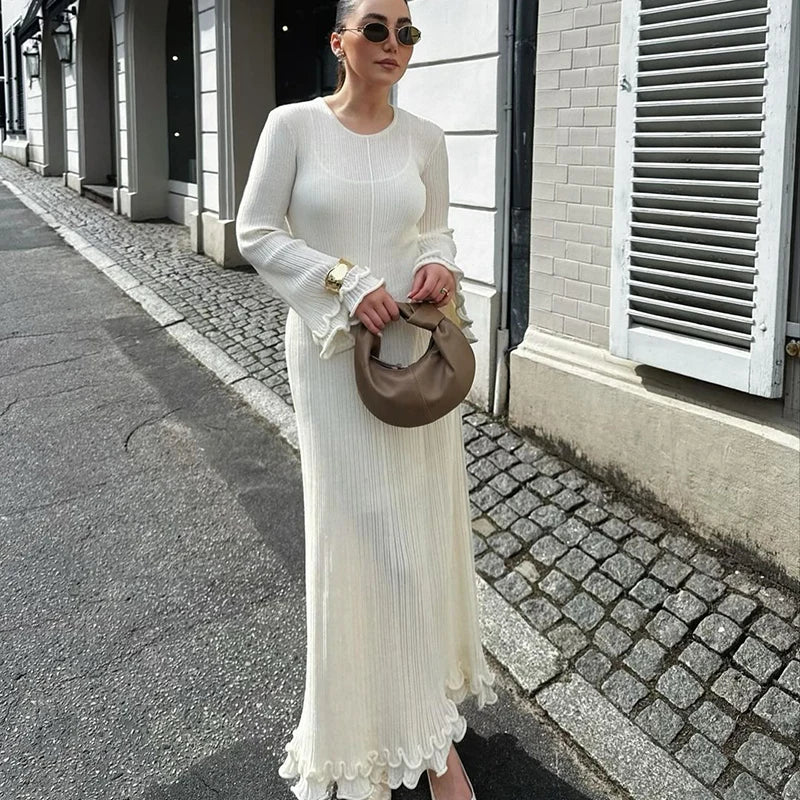 Rococo Revival Ruffled Pleated Long Dress – Elegant Loose Fit O-Neck Flare Party Dress for Women, Autumn Winter Fashion