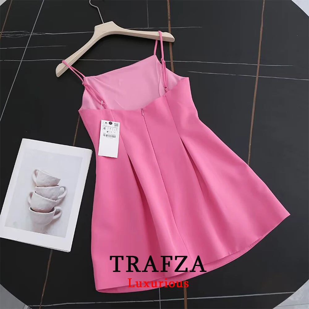 Sweet Romantic Castlecore Pink Pleated Sleeveless Mini Dress - New Fashion for Summer Vacation & Date Nights