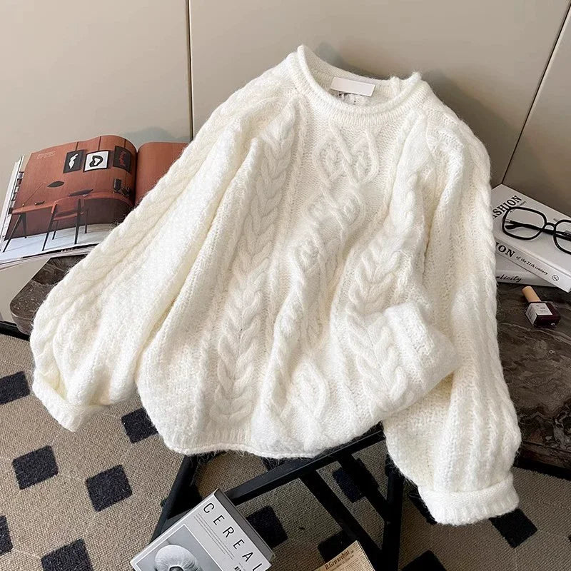 Korean Style Jacquard Knit Sweater With Curled Edges For 2025 Fall Outfits